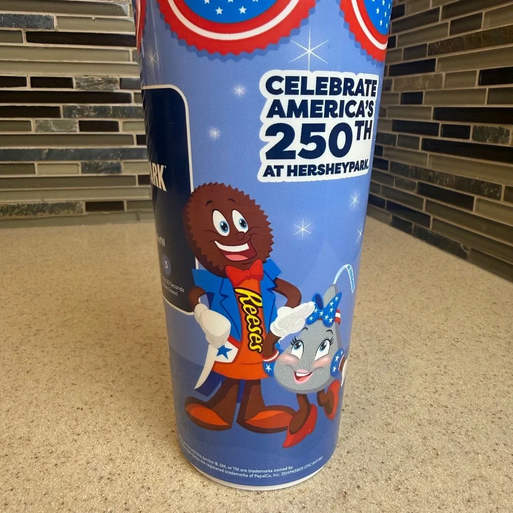 Hersheypark 2026 Souvenir Refillable Cup Tumbler w/ Handle USA 250th Anniversary
